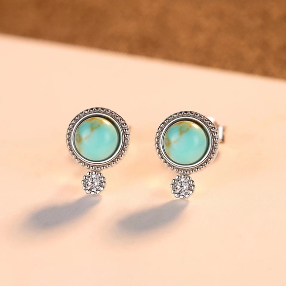 SOLD SOLD Sterling Silver Turquoise Stud Earrings - Picture 4 of 5